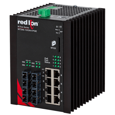 Red Lion Industrial PoE+ Switch, NT24k-12GX4-POE